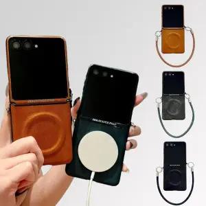 갤럭시 z플립 7 6 5 4 3 빈티지 가죽 마그네틱 맥세이프 호환 힌지 보호 스트랩 지플립 케이스