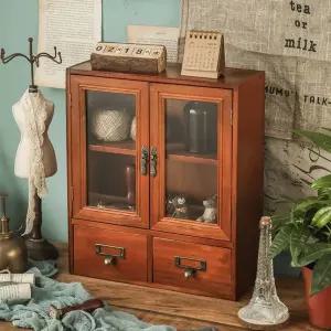 인테리어 미니 장식장 엔틱 원목 유리