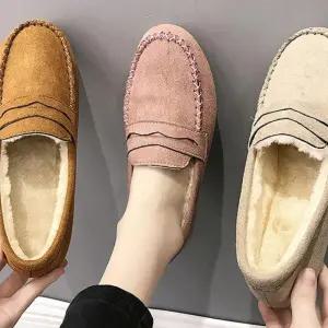 K28 여성 캐주얼 털 로퍼 겨울 발편한 단화 모카신 슈