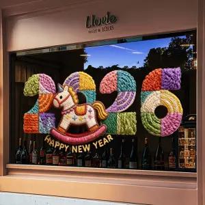 새해 창문스티커 해피뉴이어 2026 유니콘 목마 정전기 시트지 털실 포니 대형 유리창 쇼윈