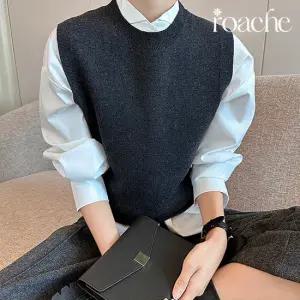 [로아체] 라운드넥 여성 니트 조끼 베스트 봄 가을 레이어드 휴고라운드조끼 CH-042