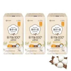 좋은느낌 유기농 순면커버 데일리 라이너 롱 36매 x 3팩