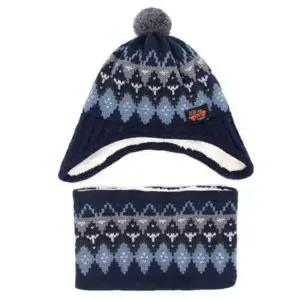 (옵션 네이비)윙하우스 유아 벙거지 머플러 세트 방한 모자 목도리 어린이워머 유아 겨울모자 아동 털모자