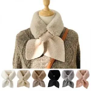 나프커 베이지 페이크퍼 목도리 넥워머 리본 고리 니트 겨울 머플러 방한 털 퍼목도리 페이크밍크 털목도리