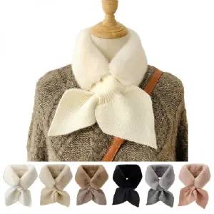 나프커 화이트 페이크퍼 목도리 넥워머 리본 고리 니트 겨울 머플러 방한 털 퍼목도리 페이크밍크 털목도리