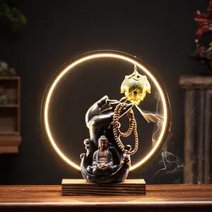 wrikri LED 라이트 원형조명 연기향꽂이 부처상 장식 오브제 명상 무드등