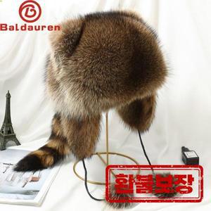 여성용 진짜 너구리 모피 모자 꼬리 여성용 천연 너구리 모피 모자 겨울용 우샨카 모자 두껍고 따뜻한 귀