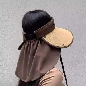 여자 등산 외출 나들이 넥 커버 라탄 돌돌이 선캡 햇빛가리개모자