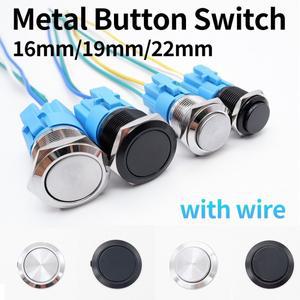 16 19 22mm 금속 버튼 스위치 전원 무등 헤드/고두 순간 리셋 잠금 자동차 초인종 블랙 실버