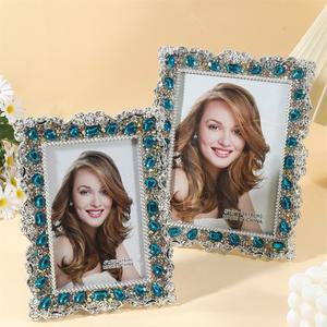블루 라인스톤  프레임 6인치 7인치 고급 유럽풍 액자 디스플레이 홀더 홈데코 앨범