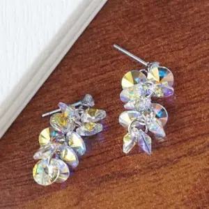 여성용 사계절 오로라 크리스탈 롱 드롭 귀걸이