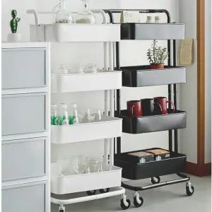 선반카트 이동웨건 수납선반 4단 이동식트롤리 바퀴테이블