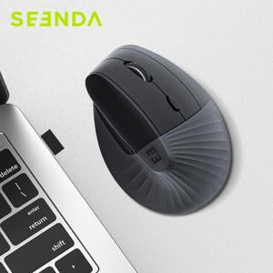 Seenda 인체 공학적 수직 무선 마우스 유형 C 노트북 태블릿 전화 용 충전식 2.4 USB Macbooks PC 검정색