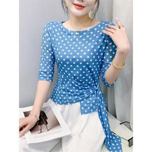 도트 땡땡이무늬 여성 라틴 바 댄스복 공연복 댄스상의 방송 무대의상 라인