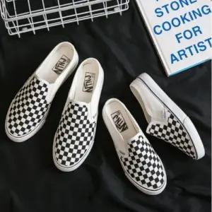 남성 체크단화 체크 캔버스화 뮬 남자 슬립온 화이트 WCAF88E