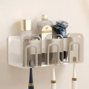 (선택 그레이 3구)화장실 양치 치약 면도기 칫솔 꽂이 3구 무타공 거치대