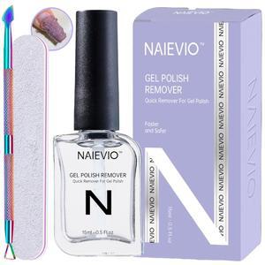 나이비오 젤 폴리쉬 리무버 키트 - 젤 폴리쉬를 3-5분 만에 제거하세요! 큐티클 푸셔가 포함된 흡수 및 호일 프리 젤 매니큐어 리무버 없이 집에서 살롱 결과를 확인하세요 (0.5 floz)