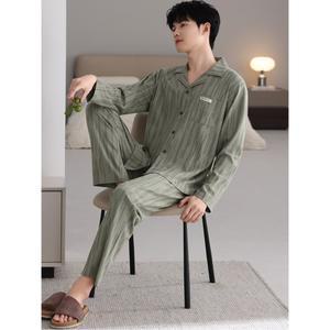 6XL 코튼 파자마 긴 소매 남성용 봄 가을 플러스 사이