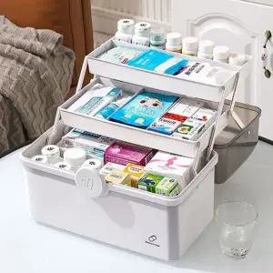 가정용 구급 상자 플라스틱 휴대용 정리함 3단 구급 상자 상비약 보관함 비상약 투명 수납함 의약품 식구급