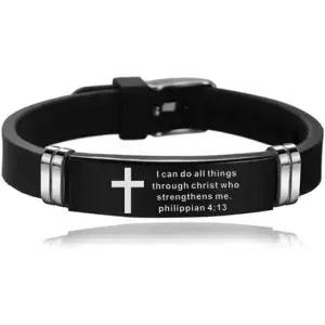 신과 함께하는 난묵 모든 것이 가능한 종교 십자가 팔찌 조절 각인 실리콘 영감 선물