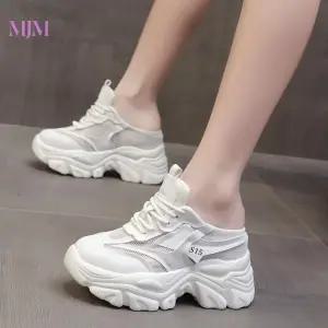 10cm 운동화 뮬 통굽 블로퍼 발편한 캔버스 키높이