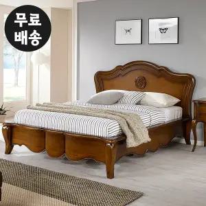 [벤티스가구]프렌 마호가니원목 침대프레임 엔틱 퀸사이즈 안방 침대 틀 북유럽 가구(브라운)