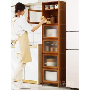 주방 원목 틈새장 틈새진열장 유리장 수납장 그릇 찻잔 부엌 보관함