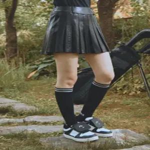 여성 페이크 레더 로고엠보 잔플리츠 큐롯 블랙CHD3WSK4767BKIC