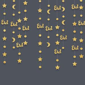 3M 골드 실버 스타 문 랜턴 화환 라마단 이드 무바라크 교수형 스 트리머 홈 인테리어 이슬람 파티 2025