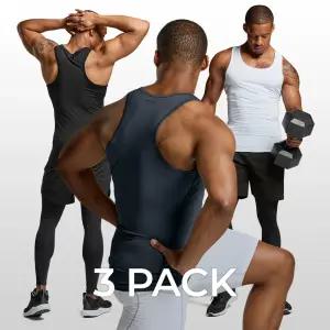 테슬라 남성 기능성 짐웨어 슬리브리스 헬스 나시 민소매 쿨링 베이스레이어 3팩