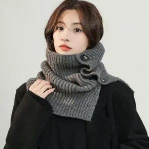 머플러 넥워머 목도리 버튼 보온 겨울 여자 니트 단추