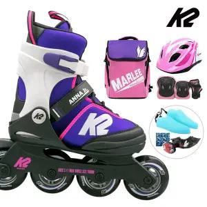 [케이투스케이트]K2 인라인 스케이트 안나 주니어 퍼플+가방+헬멧+보호대 아동 어린이 인라인스케이트 ...