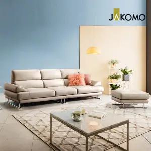 [자코모] 엘로아 4인 천연면피 소가죽 소파+스툴