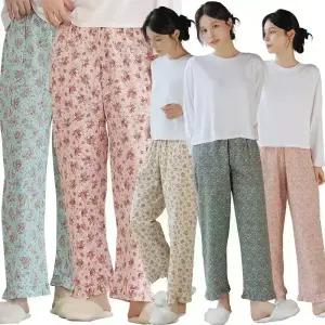MANUA 여성 고밀도 순면 플라워 9부 얇은 파자마/잠옷바지