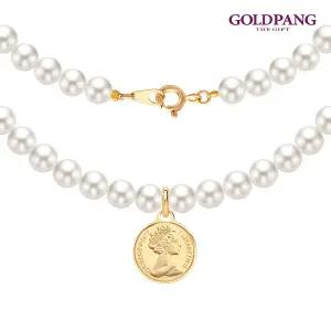 [골드팡] 14k 멜로우 엘리자베스코인 스와로브스키 진주 비드목걸이