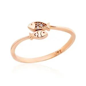 [비앤비골드] 18K 크로스 두마리 큐빅 물고기 반지 SRS26766