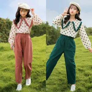 [삐삐네옷가게] 여아 주니어 땡땡이 바지 봄가을 블라우스 정장 상하세트