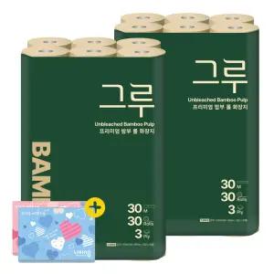 삼정펄프 그루 프리미엄 밤부 화장지 30m 30롤 2팩 + 여행용티슈 40매 2개