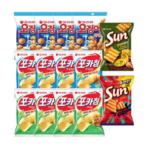 심심풀이 세트A (오징어땅콩, 98g, 4개 + 포카칩 오리지널, 66g, 4개 + 포카칩 어니언, 66g, 4개 + 썬 핫스파이시, 80g, 1개 + 썬 갈릭바게트, 80g, 1개)
