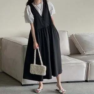 [보리보리/보리맘]버튼 뷔스티에 베스트 루즈핏 롱 원피스 봄. 여름. 가을 L.XL