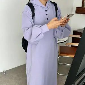 [보리보리/보리맘]버튼 후드 퍼프 소매 빅사이즈 롱 원피스