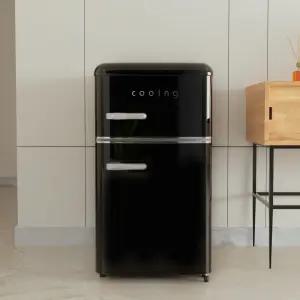 쿠잉 레트로 소형냉장고 REF-D85 블랙 2도어 투도어 미니 원룸 사무실