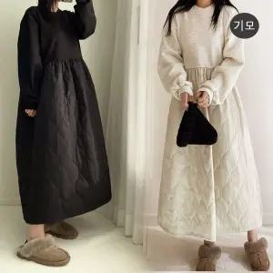 [보리보리/보리맘]기모 퀼팅 패딩 누빔 빅사이즈 롱 원피스