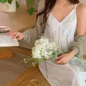 [보리보리/보리맘]레이스 끈 나시 화이트 뷔스티에 롱 원피스 임부복 Mc761