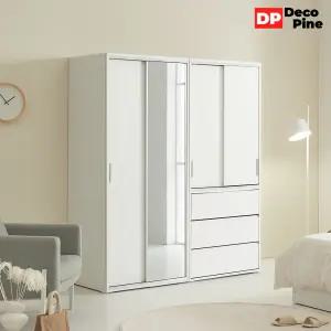 데코파인 조이 슬라이딩 장롱 1600 Q세트 3단 서랍 전신거울 작은방 원룸