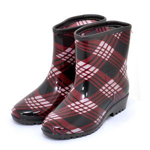 국산 울트라 투명 여자 반장화 체크적색 논슬립 방수 안전 낚시장화