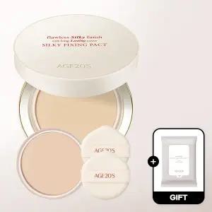 (40%+7%묶음할인/+클렌징티슈)에이지투웨니스 실키 픽싱 팩트 본품+리필