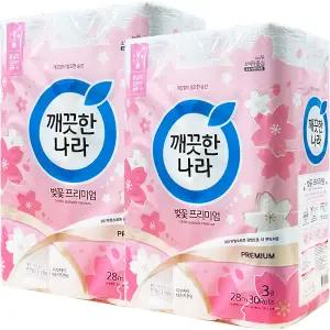 깨끗한나라 허브가든 벚꽃 프리미엄 3겹 28m 30롤 2팩
