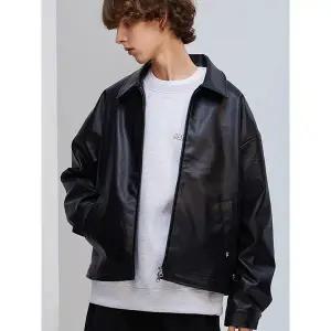 [하프클럽/]인조가죽 싱글 자켓 BLACK