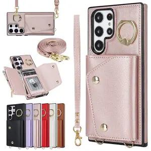 갤럭시S25 S25플러스 S25울트라 S25엣지 S25FE 카드수납 링 목걸이 줄 손목스트랩 지갑 가죽 핸드폰 케이스